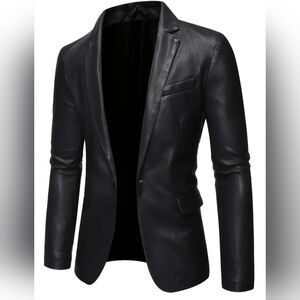 Men's Casual Faux Leather Dress Blazer Coat Fashion Pu Blazer XXXL (Asian size)